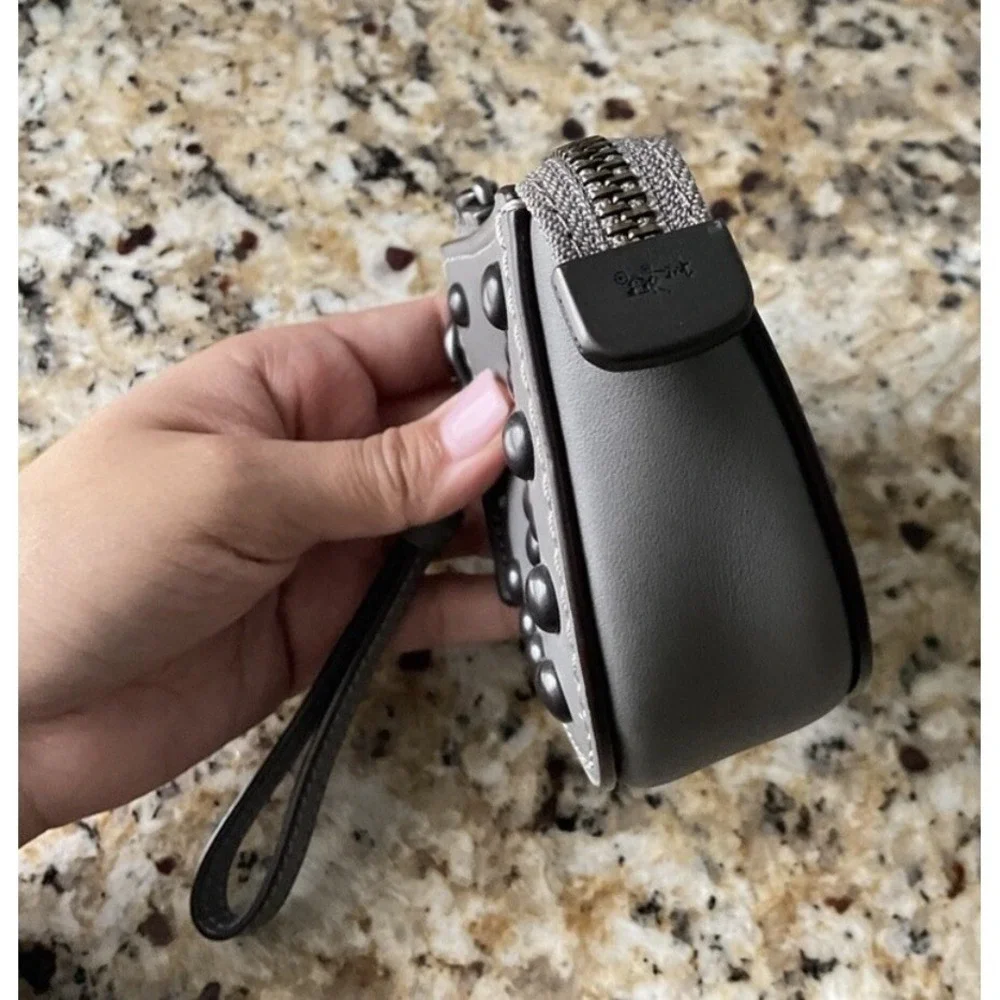 Coach 1941 Studded Grey Leather Wristlet Pouch Style‎ 57184 Gunmetal